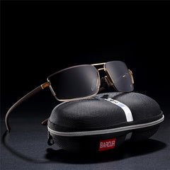 Men's Polarized Rectangular 'Mr. Anderson' Metal Sunglasses