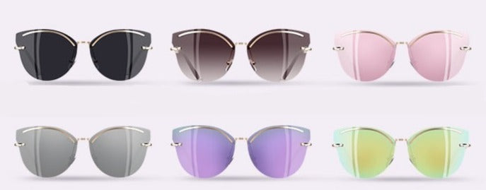 Women's Rimless Cat Eye 'Purple Bloom' Metal Sunglasses