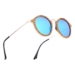 Unisex Vintage Round 'Aspiring Zebie' Wooden and Metal Sunglasses