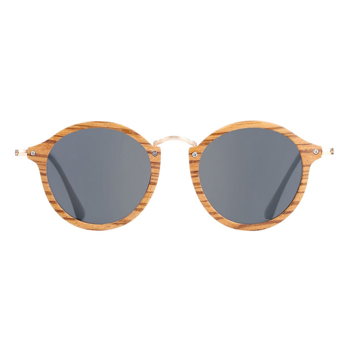 Unisex Vintage Round 'Aspiring Zebie' Wooden and Metal Sunglasses
