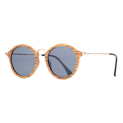 Unisex Vintage Round 'Aspiring Zebie' Wooden and Metal Sunglasses