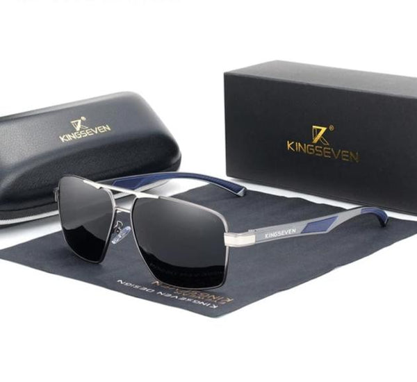 Men's Polarized Square 'Black Belt' Metal Sunglasses