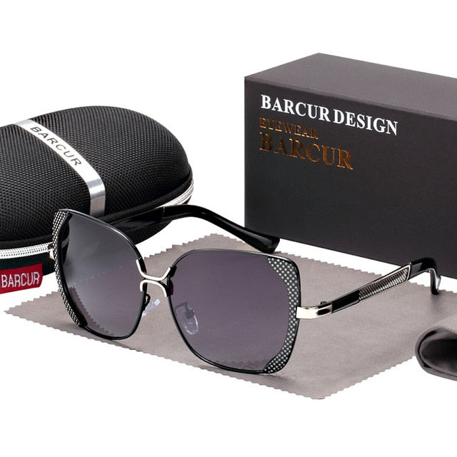 Women's Oversized Rectangular ' Black Dragon' Metal Sunglasses