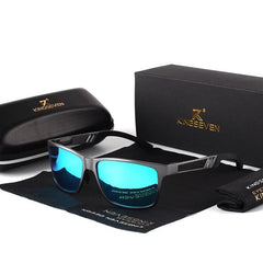 Men's Polarized Rectangular 'Waves' Metal Sunglasses