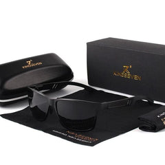 Men's Polarized Rectangular 'Waves' Metal Sunglasses