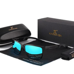 Men's Polarized Rectangular 'Waves' Metal Sunglasses