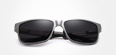 Men's Polarized Rectangular 'Waves' Metal Sunglasses