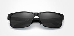 Men's Polarized Rectangular 'Waves' Metal Sunglasses