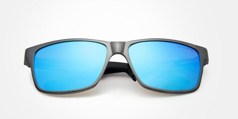Men's Polarized Rectangular 'Waves' Metal Sunglasses