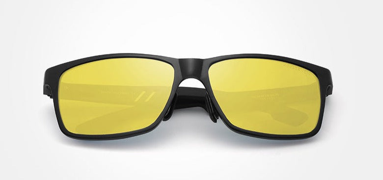 Men's Polarized Rectangular 'Waves' Metal Sunglasses