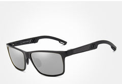 Men's Polarized Rectangular 'Waves' Metal Sunglasses