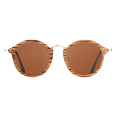 Unisex Vintage Round 'Aspiring Zebie' Wooden and Metal Sunglasses