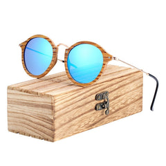 Unisex Vintage Round 'Aspiring Zebie' Wooden and Metal Sunglasses