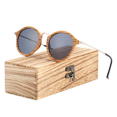 Unisex Vintage Round 'Aspiring Zebie' Wooden and Metal Sunglasses