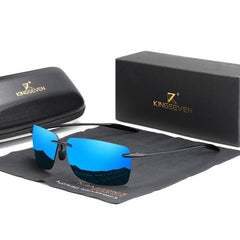 Men's Rimless Rectangular 'Battleship' Plastic Sunglasses