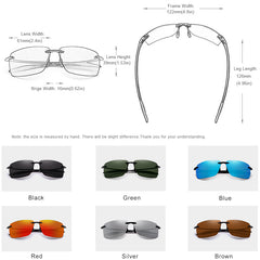 Men's Rimless Rectangular 'Battleship' Plastic Sunglasses