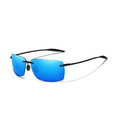 Men's Rimless Rectangular 'Battleship' Plastic Sunglasses