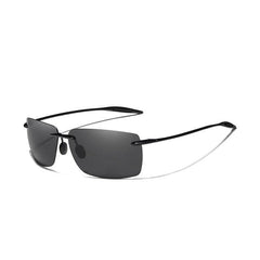 Men's Rimless Rectangular 'Battleship' Plastic Sunglasses