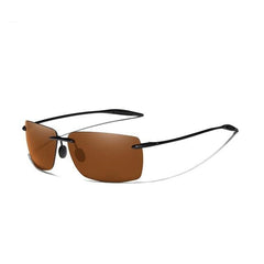 Men's Rimless Rectangular 'Battleship' Plastic Sunglasses