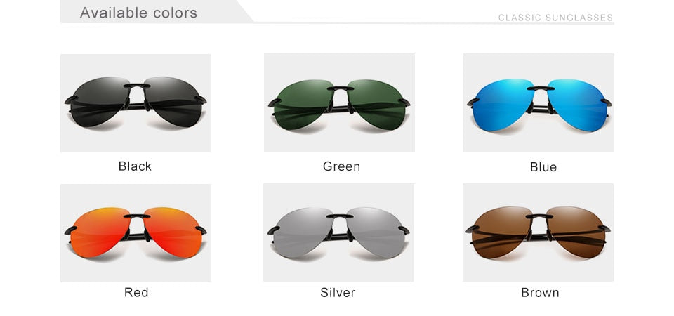 Men's Rimless Aviator Polarized 'Bandit' Metal  Sunglasses