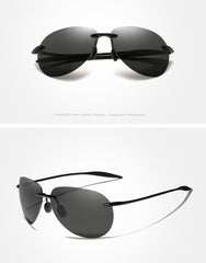 Men's Rimless Aviator Polarized 'Bandit' Metal  Sunglasses