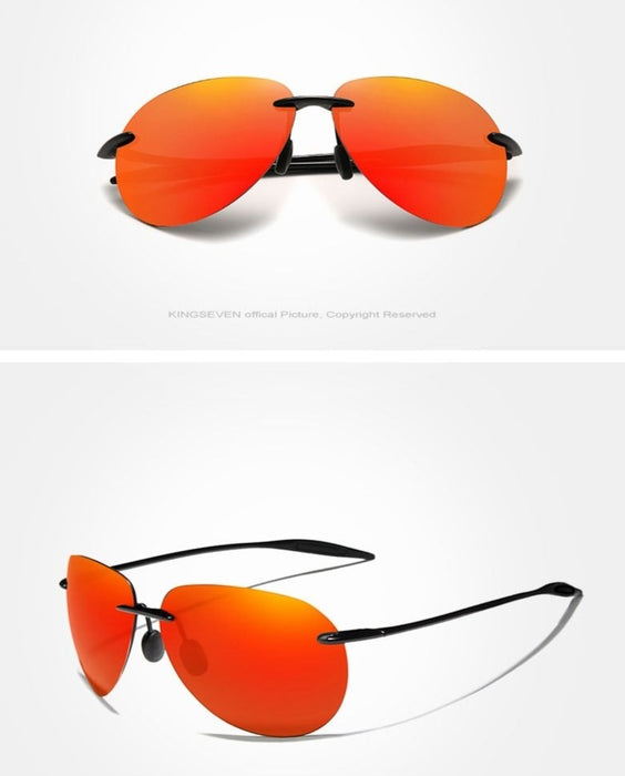 Men's Rimless Aviator Polarized 'Bandit' Metal  Sunglasses