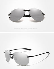 Men's Rimless Aviator Polarized 'Bandit' Metal  Sunglasses