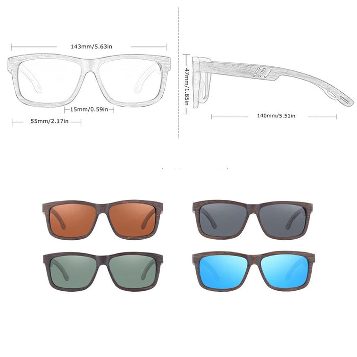 Men's Polarized Square 'King Of Color' Bamboo Sunglasses
