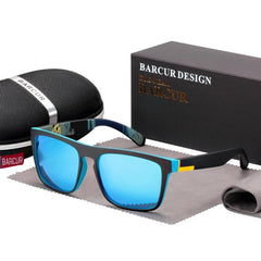 Men's Polarized Rectangular 'Waves' Plastic Sunglasses