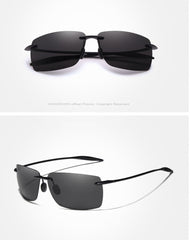 Men's Rimless Rectangular 'Battleship' Plastic Sunglasses