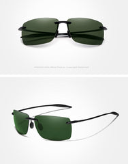 Men's Rimless Rectangular 'Battleship' Plastic Sunglasses