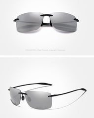 Men's Rimless Rectangular 'Battleship' Plastic Sunglasses