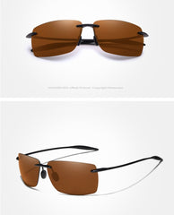 Men's Rimless Rectangular 'Battleship' Plastic Sunglasses