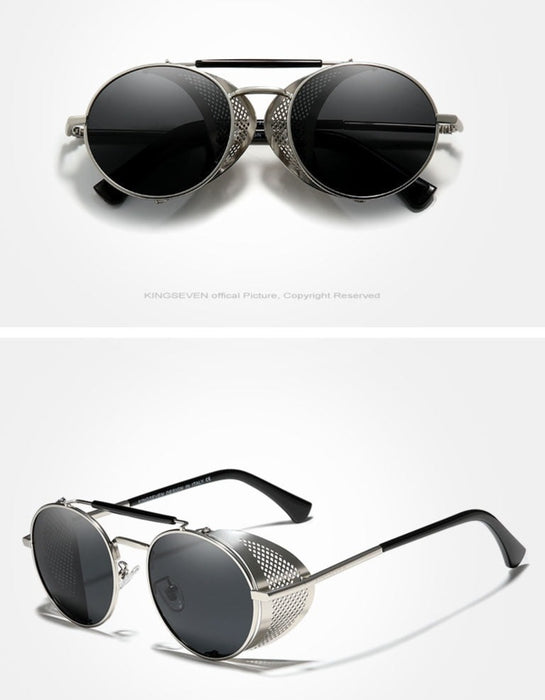 Men's Retro Polarized Round 'Smoke Rock' Metal Sunglasses