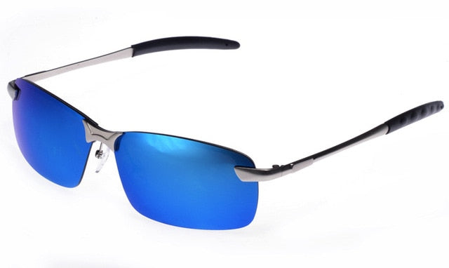 Men's Rimless Polarized Rectangular 'Jetski' Metal Sunglasses