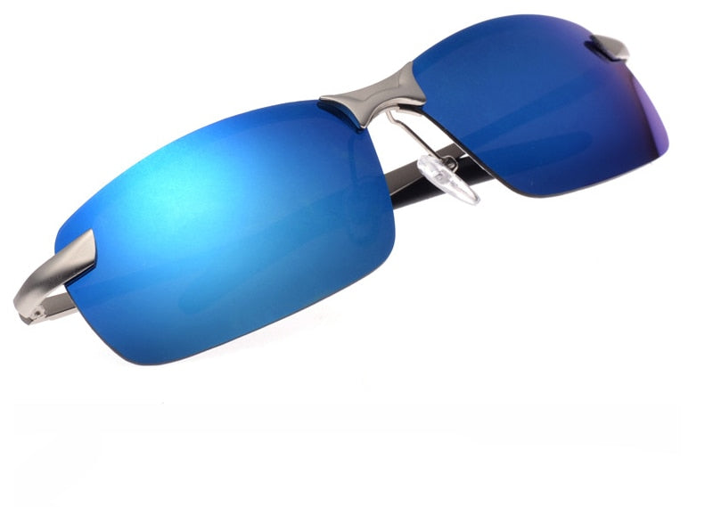 Men's Rimless Polarized Rectangular 'Jetski' Metal Sunglasses