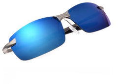 Men's Rimless Polarized Rectangular 'Jetski' Metal Sunglasses