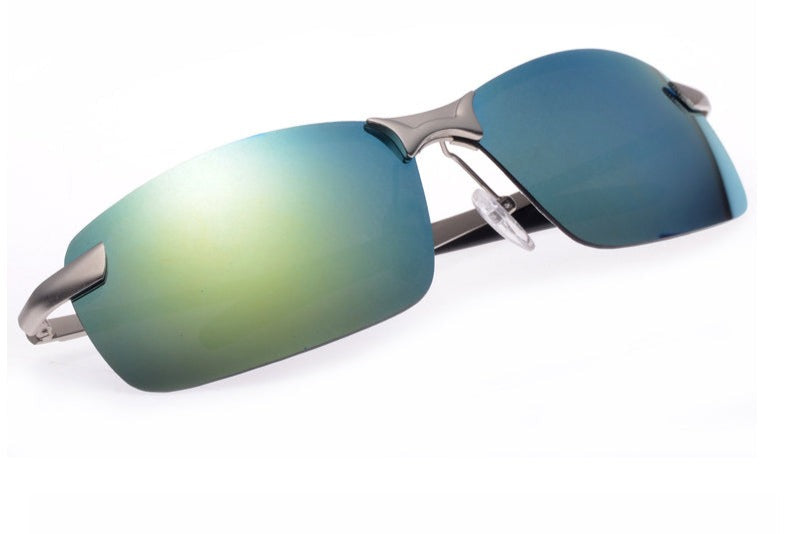 Men's Rimless Polarized Rectangular 'Jetski' Metal Sunglasses