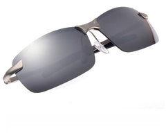 Men's Rimless Polarized Rectangular 'Jetski' Metal Sunglasses