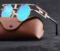 Unisex Steampunk Oval 'Around the World' Metal Sunglasses