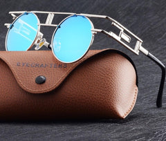 Unisex Steampunk Oval 'Around the World' Metal Sunglasses