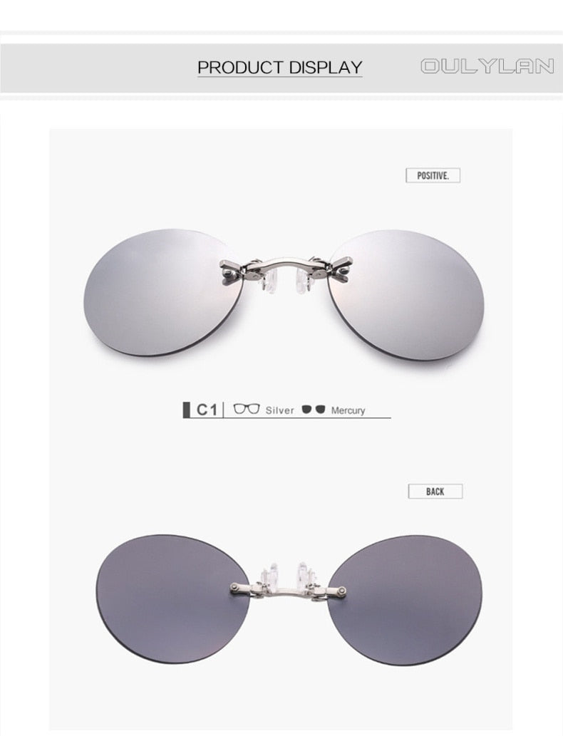 Men's Morpheus' Round Rimless Clip On The Matrix ' Metal Sunglasses ...