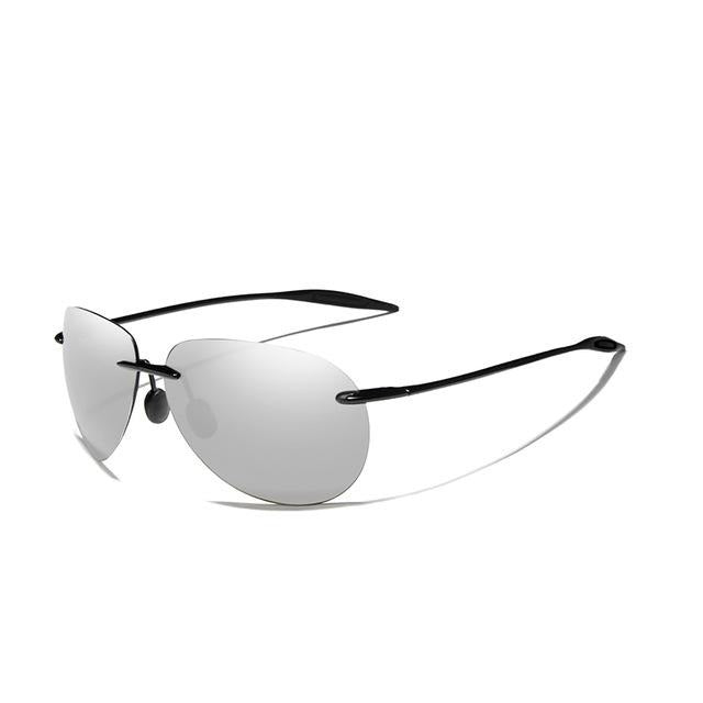 Men's Rimless Aviator Polarized 'Bandit' Metal  Sunglasses