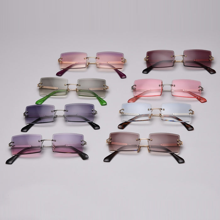 Women's Small Rimless Rectangular 'Peekaboo' Metal  Sunglasses
