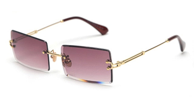 Women's Small Rimless Rectangular 'Peekaboo' Metal  Sunglasses