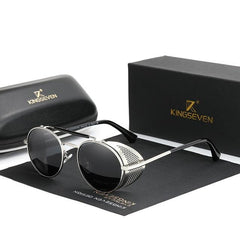 Men's Retro Polarized Round 'Smoke Rock' Metal Sunglasses