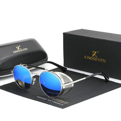 Men's Retro Polarized Round 'Smoke Rock' Metal Sunglasses