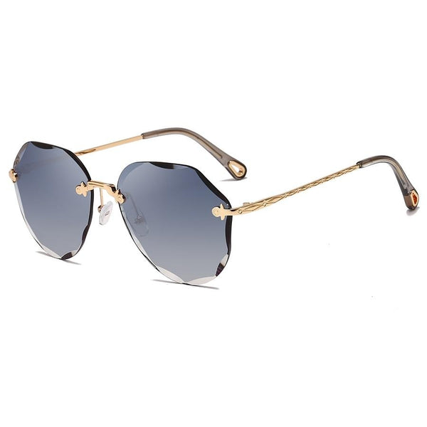 Women's Rimless Round 'Diamond Cut' Metal Sunglasses