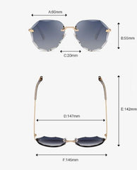 Women's Rimless Round 'Diamond Cut' Metal Sunglasses