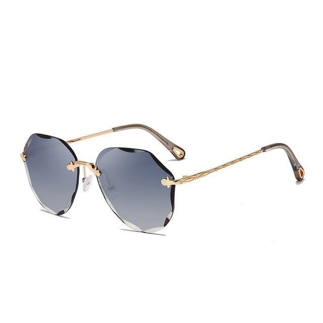 Women's Rimless Round 'Diamond Cut' Metal Sunglasses